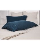 Coussin en lin finitions frangées bleu 65x65cm
