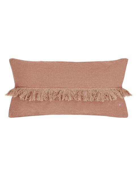 Coussin en lin frangé rose 30x60cm
