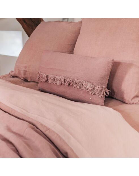 Coussin en lin frangé rose 30x60cm