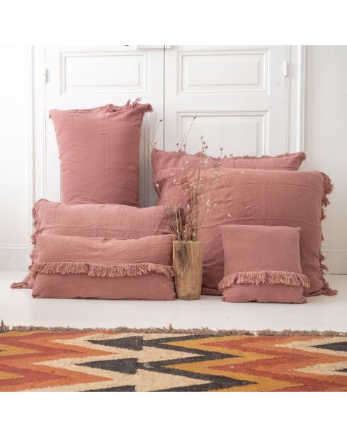 Coussin en lin frangé rose 30x60cm