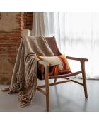 Plaid frangé en laine & coton beige 140x220 cm