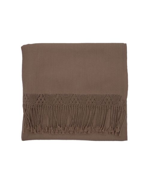 Plaid en coton & laine et détails macramé marron 90x200cm