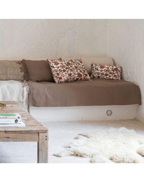 Plaid en coton & laine et détails macramé marron 90x200cm