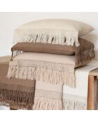 Plaid en coton & laine et détails macramé marron 90x200cm