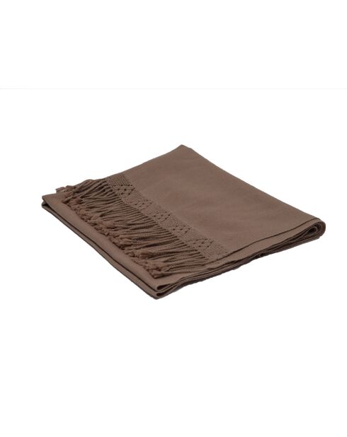 Plaid en coton & laine et détails macramé marron 90x200cm