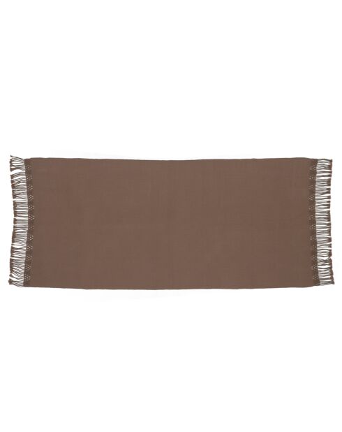 Plaid en coton & laine et détails macramé marron 90x200cm