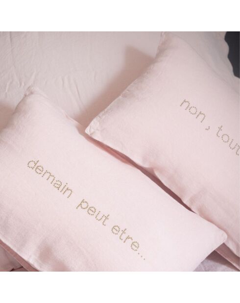 Paire de coussins sérigraphiés en lin roses 25x40cm