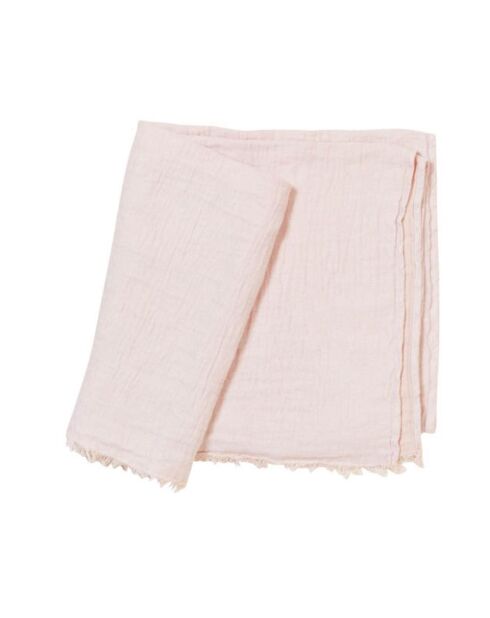 Plaid en lin lavé finitions frangées rose 150x180cm