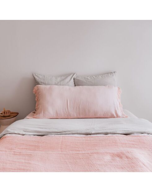 Plaid en lin lavé finitions frangées rose 150x180cm