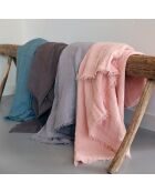 Plaid en lin lavé finitions frangées rose 150x180cm