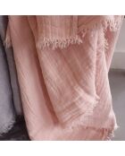 Plaid en lin lavé finitions frangées rose 150x180cm