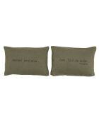 Paire de coussins sérigraphiés en lin verts 25x40cm