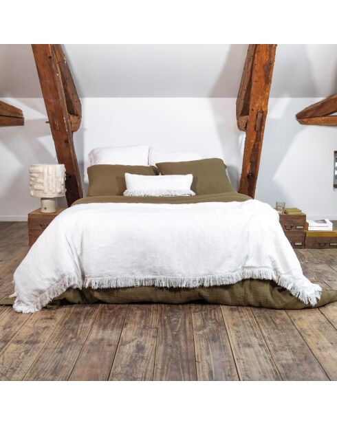Coussin en lin frangé plume 30x60cm