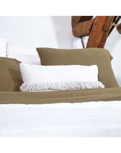 Coussin en lin frangé plume 30x60cm