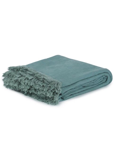 Couvre-lit en lin finitions frangées bleu 250x250cm