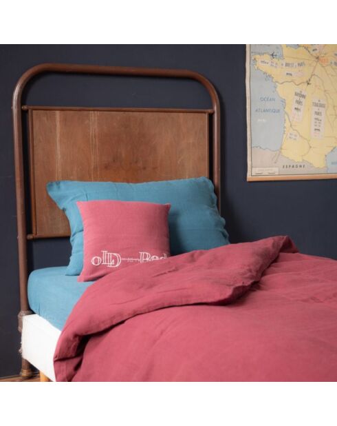 Drap housse en lin lavé rouge 90x200cm