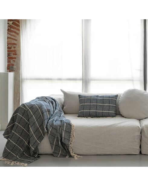 Plaid en lin et coton bleu 135x200cm