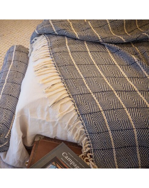 Plaid en lin et coton bleu 135x200cm