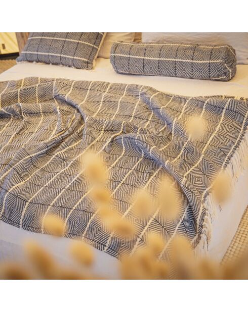 Plaid en lin et coton bleu 135x200cm