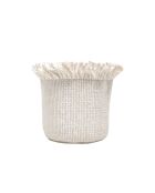 Panier frangé en laine beige