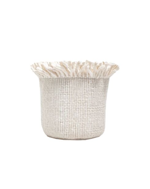 Panier frangé en laine beige