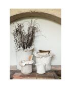 Panier frangé en laine beige