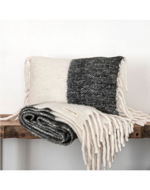 Coussin en laine bicolore blanc/noir 40x60cm