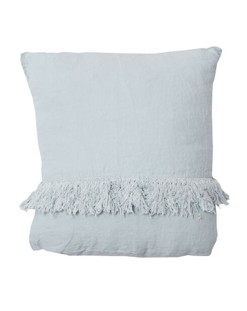Coussin en lin frangé bleu 35x35cm