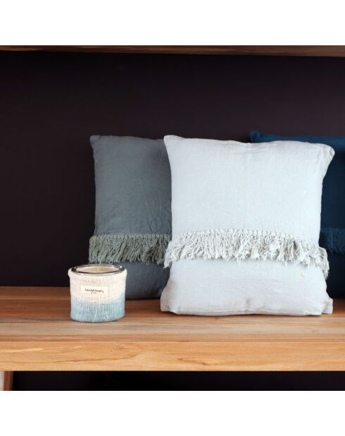 Coussin en lin frangé bleu 35x35cm