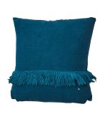 Coussin en lin frangé bleu 35x35cm