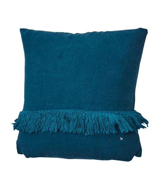 Coussin en lin frangé bleu 35x35cm
