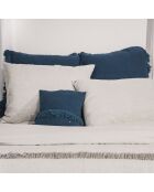 Coussin en lin frangé bleu 35x35cm