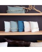 Coussin en lin frangé bleu 35x35cm