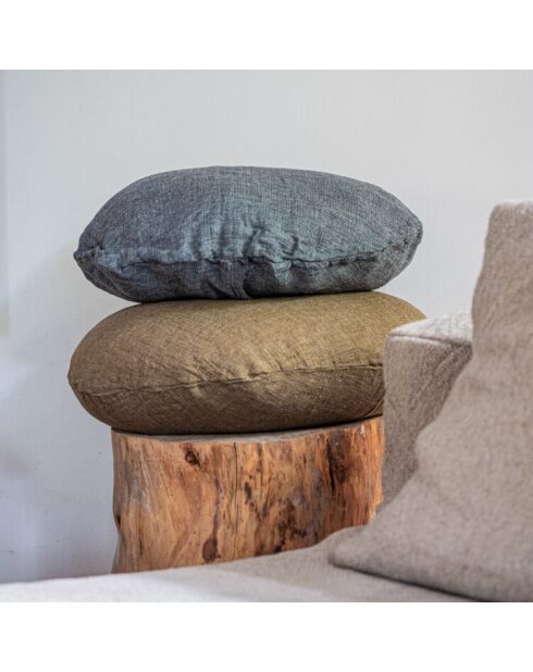 Coussin rond en lin changeant gris 63cm