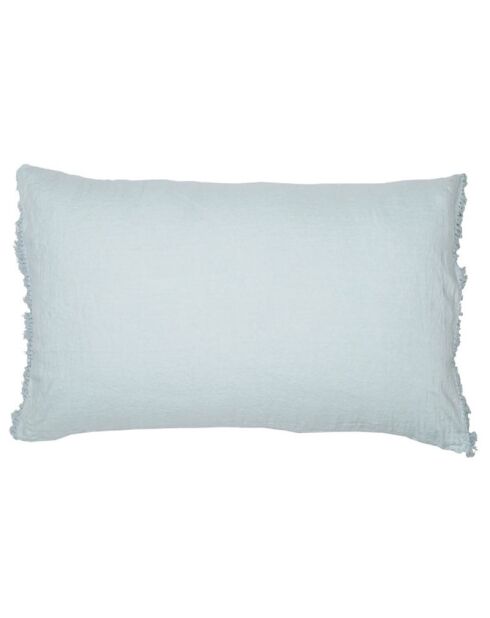 Coussin frangé en lin bleu 50x70cm