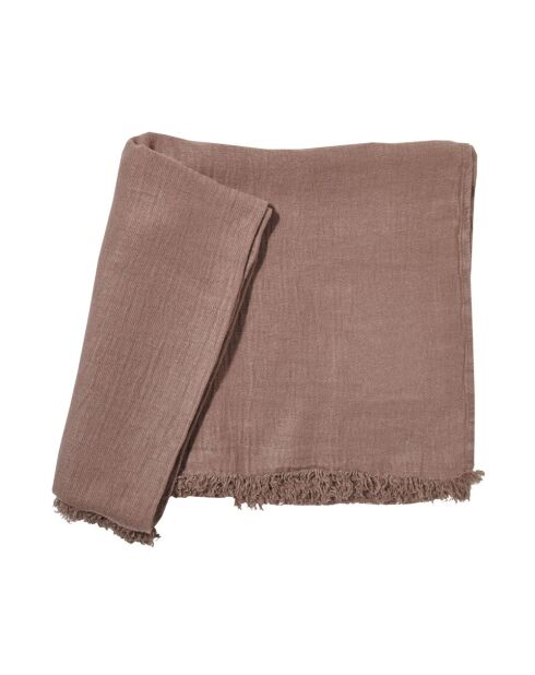 Plaid en lin lavé finitions frangées marron 150x180cm