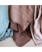 Plaid en lin lavé finitions frangées marron 150x180cm