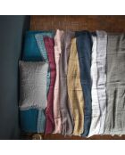 Plaid en lin lavé finitions frangées marron 150x180cm