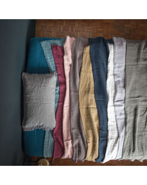 Plaid en lin lavé finitions frangées marron 150x180cm