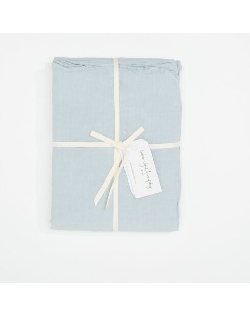 Drap housse en lin lavé bleu 140x200cm