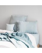 Drap housse en lin lavé bleu 140x200cm