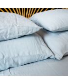 Drap housse en lin lavé bleu 140x200cm