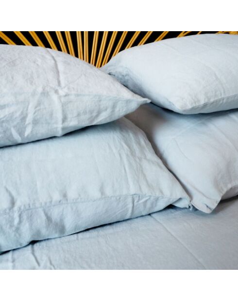 Drap housse en lin lavé bleu 140x200cm