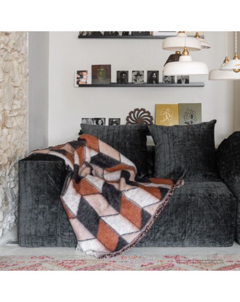 Plaid en laine motif 70s marron 135x230cm