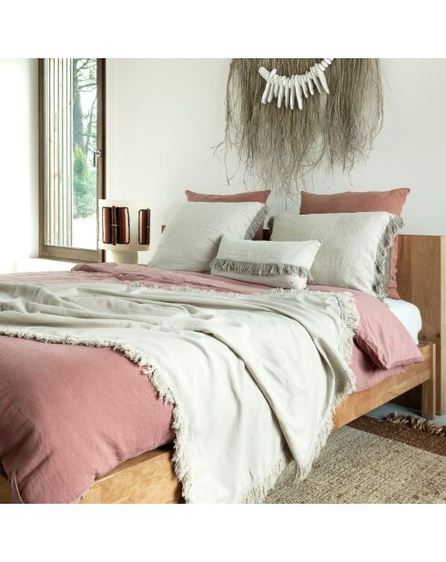 Plaid en lin & coton finitions frangées naturel 150x180cm