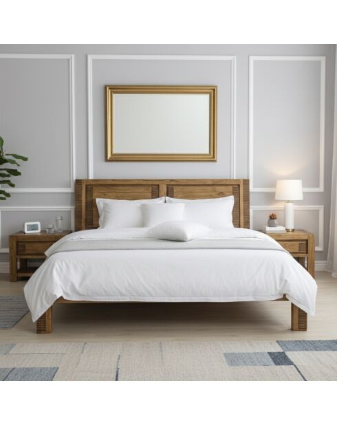 Lit bois strié 160 Acacia Verone Marron - 160x200 cm