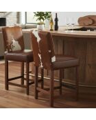 Tabouret de bar en peau de vache Acacia Savage Naturel - 46x50x109 cm