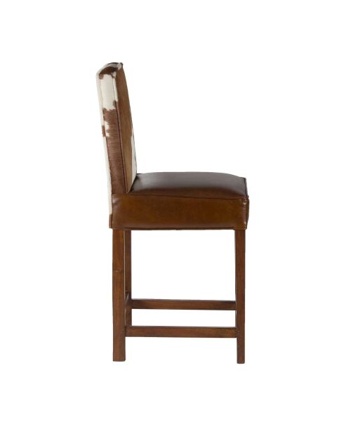 Tabouret de bar en peau de vache Acacia Savage Naturel - 46x50x109 cm
