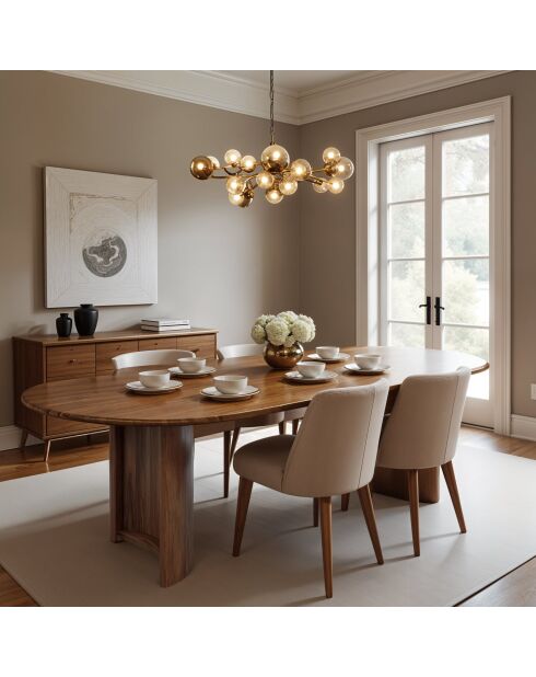 Table à manger bord arrondi Acacia Ellipse Marron - 203x102x76 cm