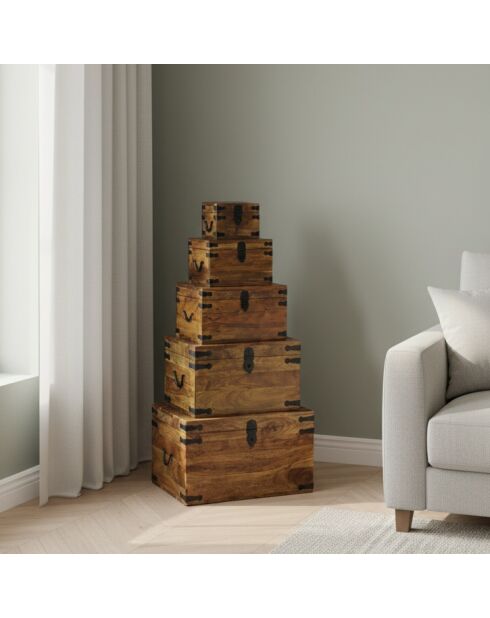 Set de 5 coffres Manguier Taba Marron - 60x45x36 cm